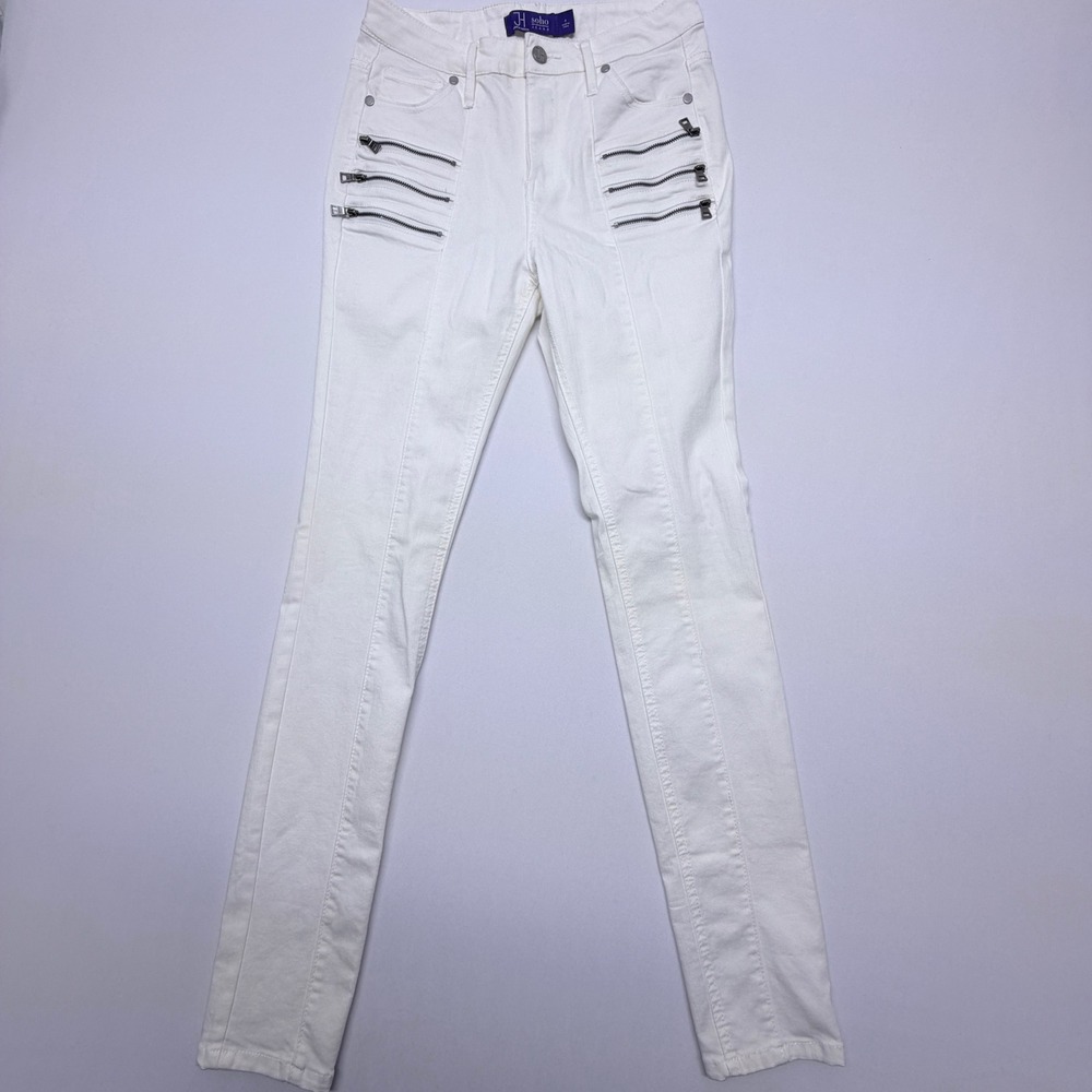 Jennifer Hudson Soho Jeans Womens 4 White High Waist Legging Moto Zipper Skinny